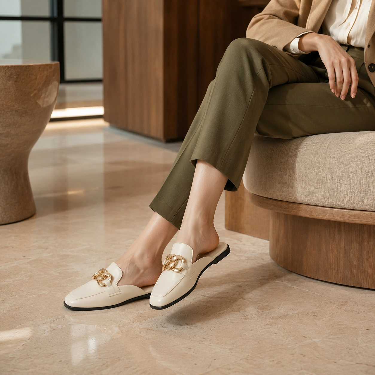 Mule Feminino com Corrente Dourada – Modelo Atenas