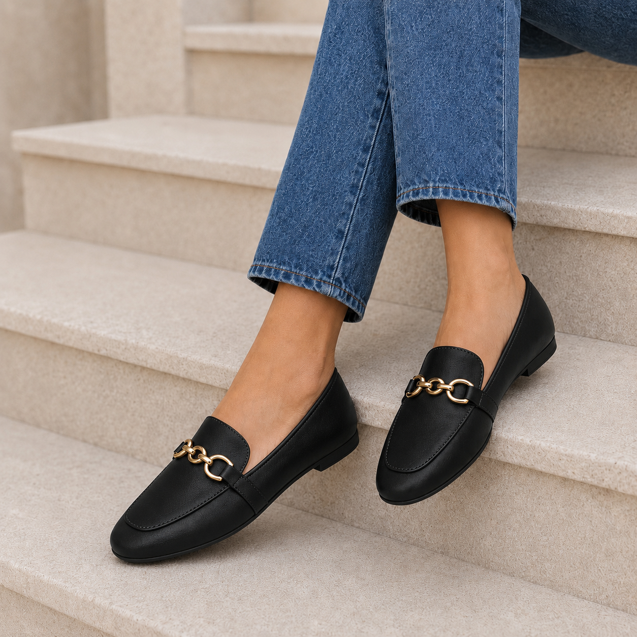 Mocassim Feminino Bico Quadrado Preto - Modelo Paris