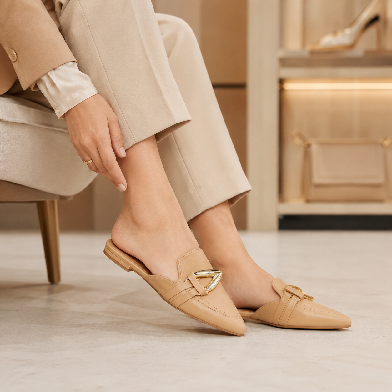 Mule Feminino com Detalhe Dourado – Modelo Mallorca