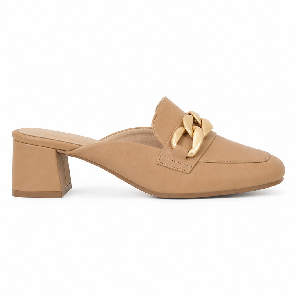 Mule Feminino Salto Baixo Tan - Modelo Verona