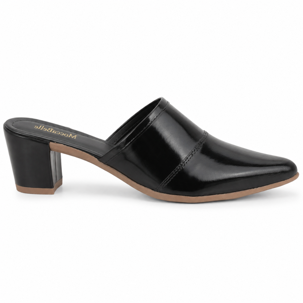 Mule Feminino Salto Alto Bico Fino Preto - Modelo Roma