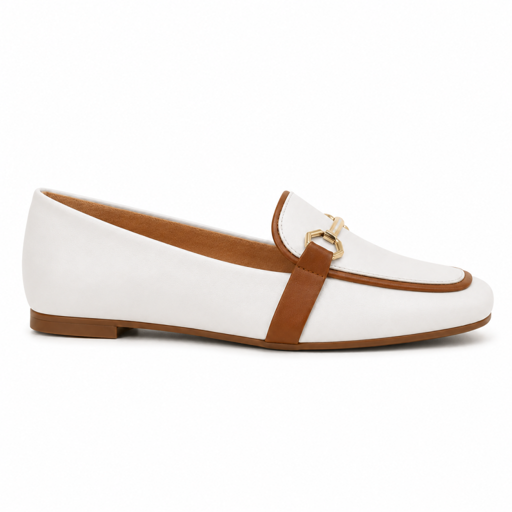 Mocassim Feminino Bico Quadrado Branco - Modelo Versalhes