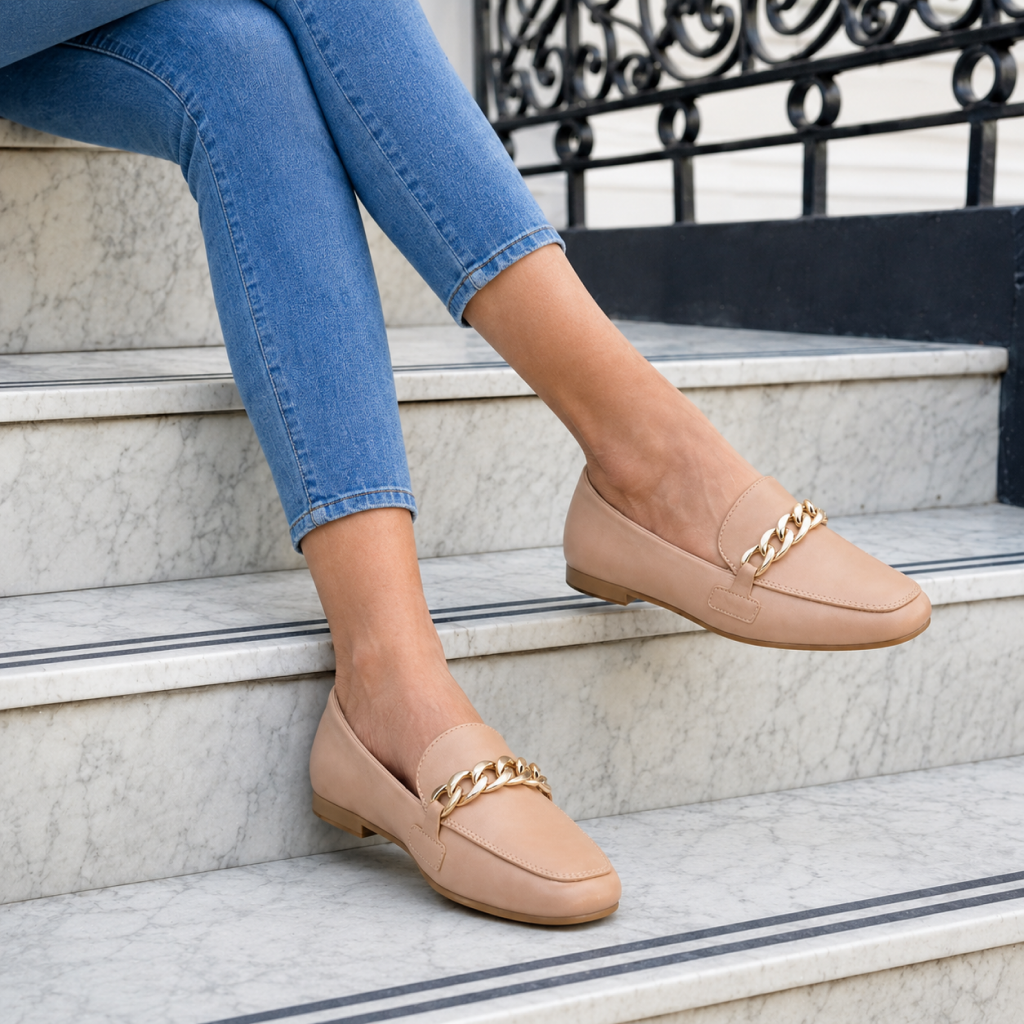 Mocassim Feminino Detalhe Metal Antique - Modelo Miami