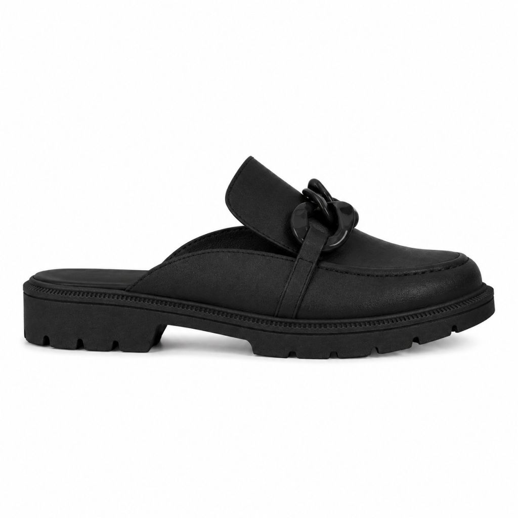 Mule Feminino Corrente Tratorado Preto - Modelo Milano