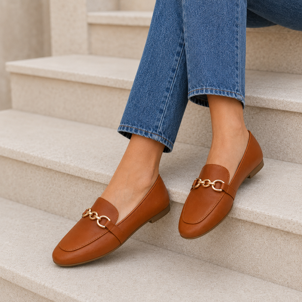 Mocassim Feminino Bico Quadrado Marrom - Modelo Dubai
