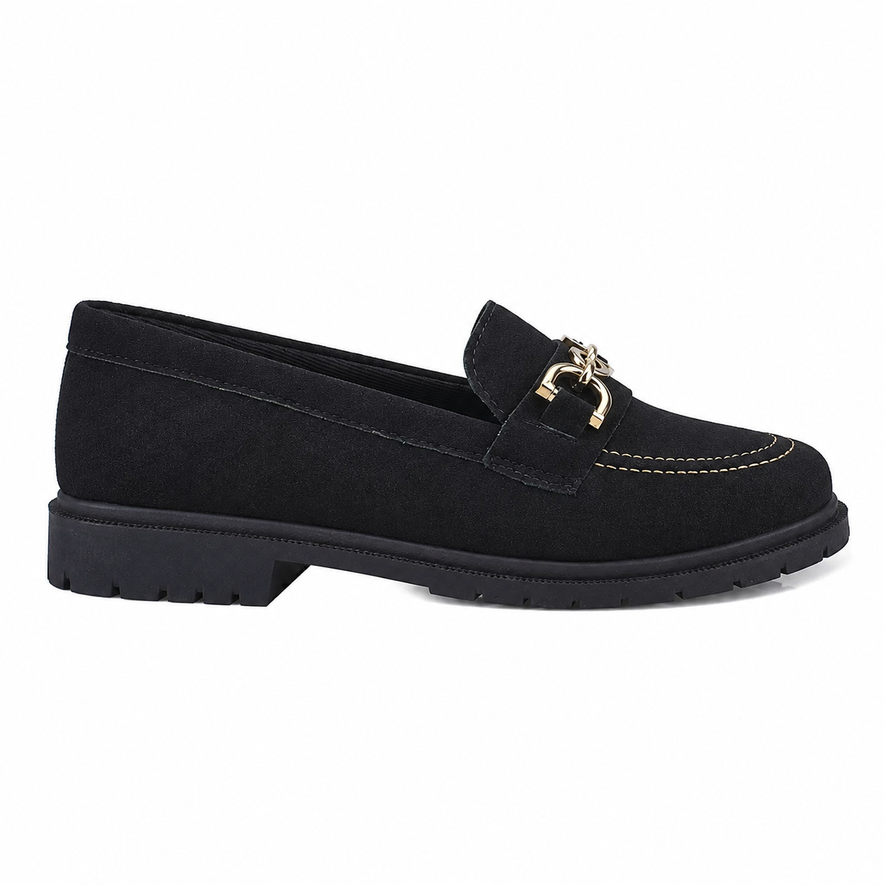 Mocassim Feminino em Camurça com Corrente Dourada – Modelo Como | Estilo Lazzlu